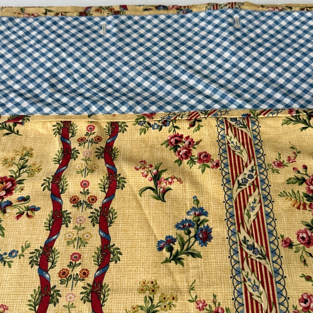 NWOT custom shower curtain, cotton French country print, 99” wide by 70” long.